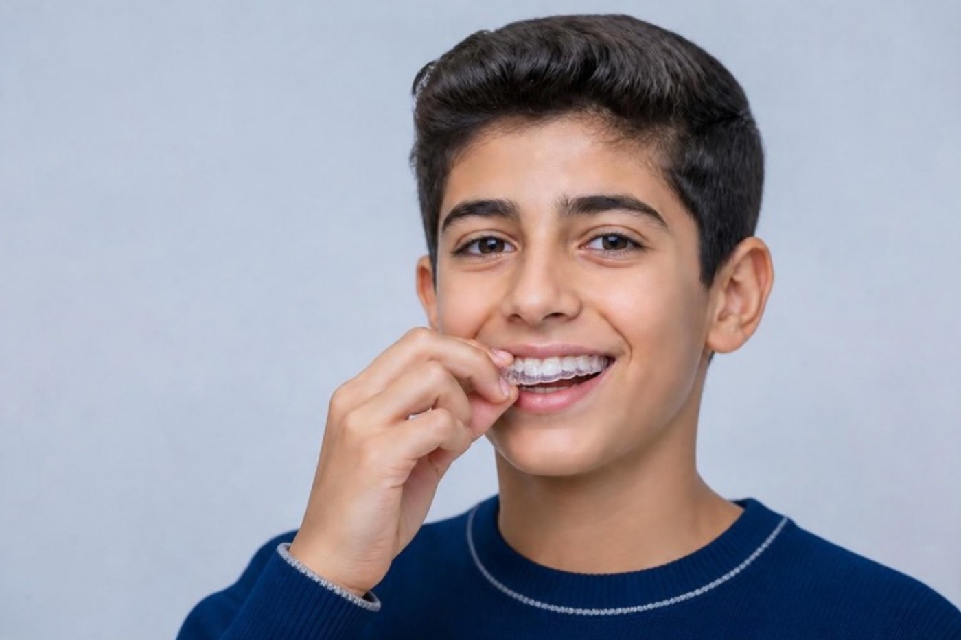 شاب يضع قالب التقويم الشفاف